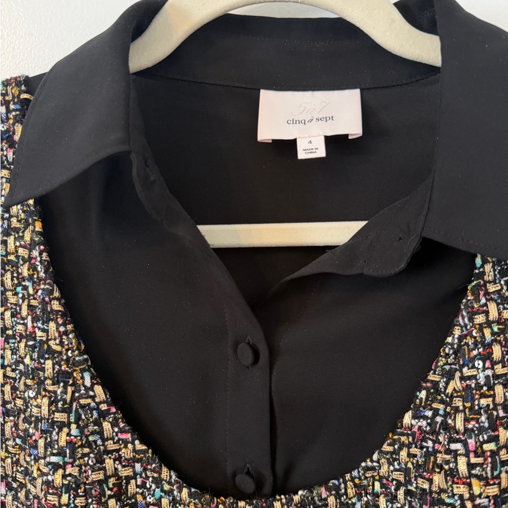 cinq a sept Black Collared Tweed Dress with Multicolor Accents - Picture 4 of 4